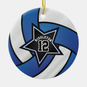 Ornamento De Cerâmica 🏐 de Voleibol da Estrela Azul e Negra