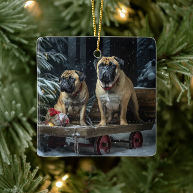 Ornamento De Cerâmica Decado de Natal Bullmastiff Snowy Sleigh (Árvore)
