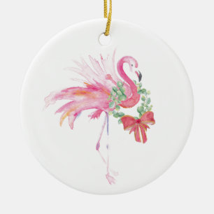 Ornamento De Cerâmica Decado de Natal Flamingo Rosa