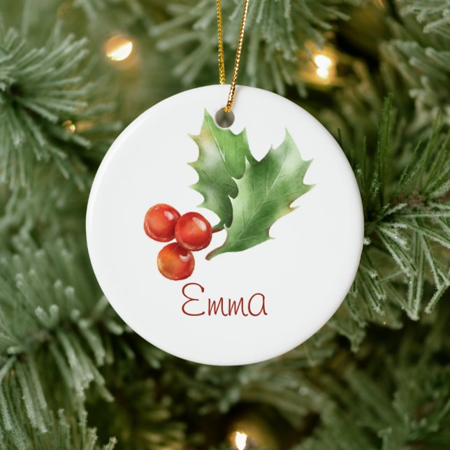 Ornamento De Cerâmica DECEMBER Birth Flower Hollyberry Name Holiday (Árvore)