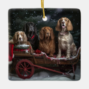 Ornamento De Cerâmica Decência de Natal do Cocker Spaniel Snowy Sleigh