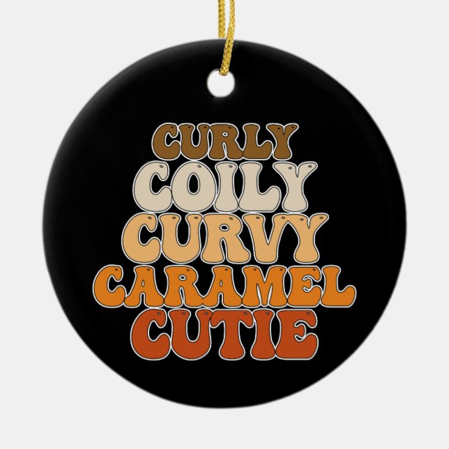 Ornamento De Cerâmica Décima Junta Coily Curvy Caramel Cutie (Frente)