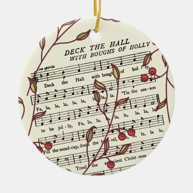 Ornamento De Cerâmica Deck the Halls Sheet Music Natal Personalizado (Frente)
