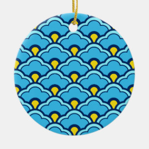 Ornamento De Cerâmica Deco China Scallops, Turquesa e Aqua
