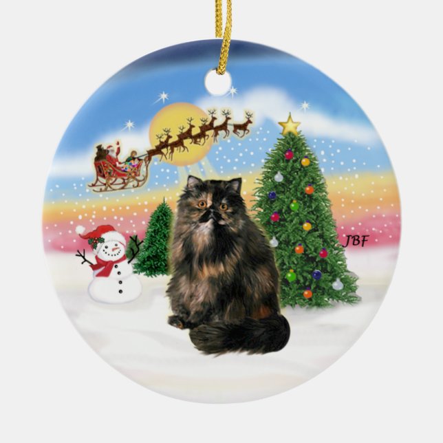 Ornamento De Cerâmica Decolar - gato persa Tortie (Frente)
