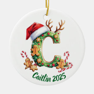 Ornamento De Cerâmica Decoração de árvore de Natal com nome inicial pers