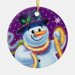 Ornamento De Cerâmica Decoração de árvore de Natal redonda Snowman & tin