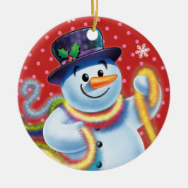 Ornamento De Cerâmica Decoração de árvore de Natal redonda Snowman & tin