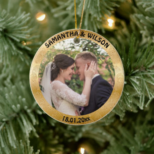 Ornamento De Cerâmica Decoração de Casamento Personalizado DOURADO Fo