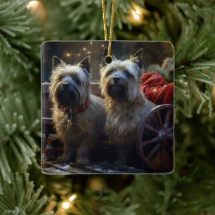 Ornamento De Cerâmica Decoração de Natal Cairn Terrier Snowy Sleigh
