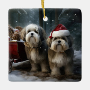 Ornamento De Cerâmica Decoração de Natal com Trenó de Madeira Snowy Malt