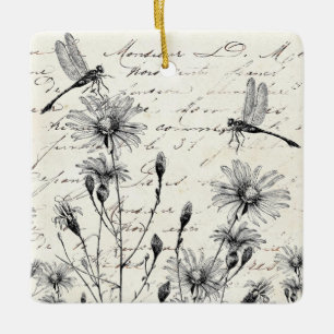Ornamento De Cerâmica Decoração de Natal do Dragonfly em Flor Selvagem F