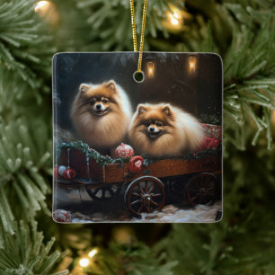 Ornamento De Cerâmica Decoração de Natal Pomeraniana Snowy Sleigh