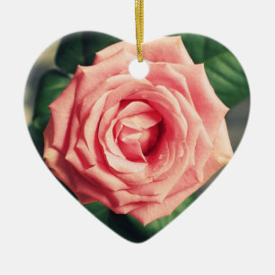 Ornamento De Cerâmica Decoração personalizada rosa do Natal do coraç