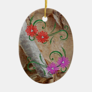 Ornamento De Cerâmica Decorações de Natal com Padrão Floral Ojibwe Única