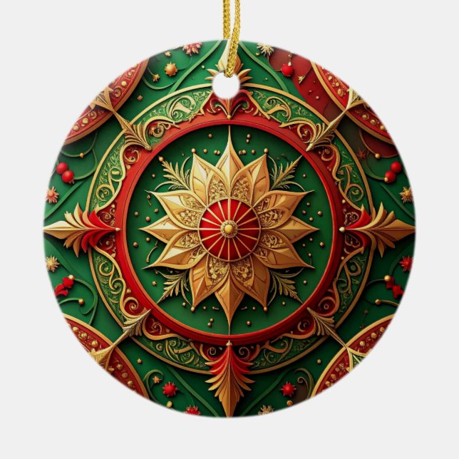 Ornamento De Cerâmica Decorative Red Green Holiday Ornament (Frente)