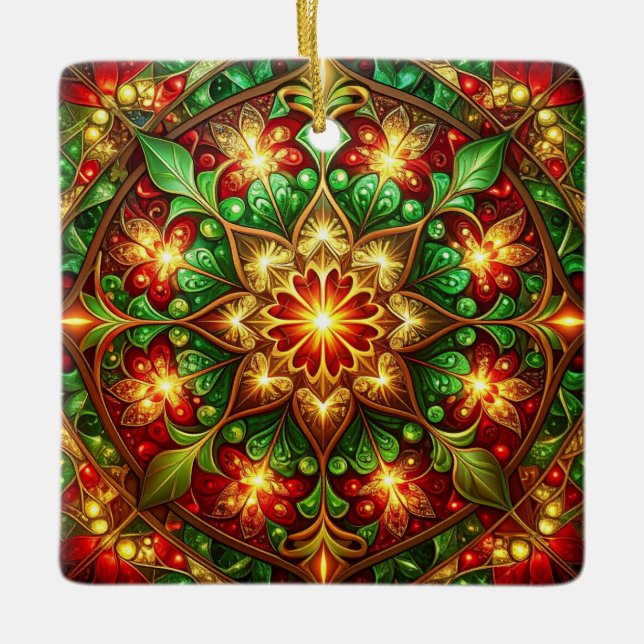 Ornamento De Cerâmica Decorative Red Green Holiday Ornament (Frente)