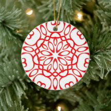 Decorativo Elegante Branco e Vermelho Mandala Boni