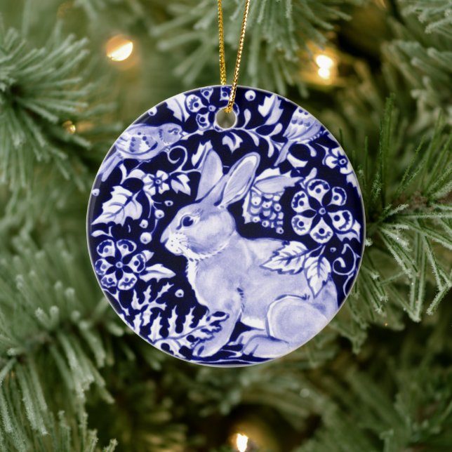 Ornamento De Cerâmica Dedham Blue Rabbit, Classic Blue & White Custom (Árvore)