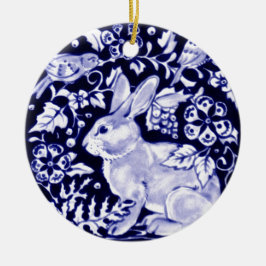 Ornamento De Cerâmica Dedham Blue Rabbit, Classic Blue & White Design