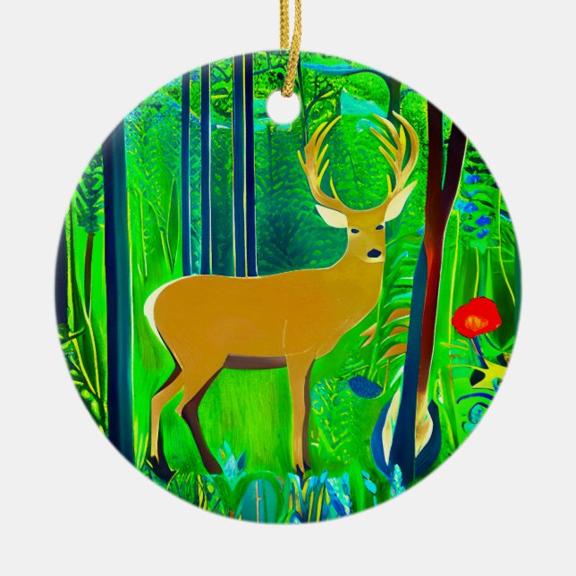 Ornamento De Cerâmica Deer in a Fantasy Forest Setting (Frente)