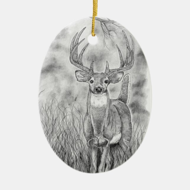 Ornamento De Cerâmica Deer in Woods (Frente)