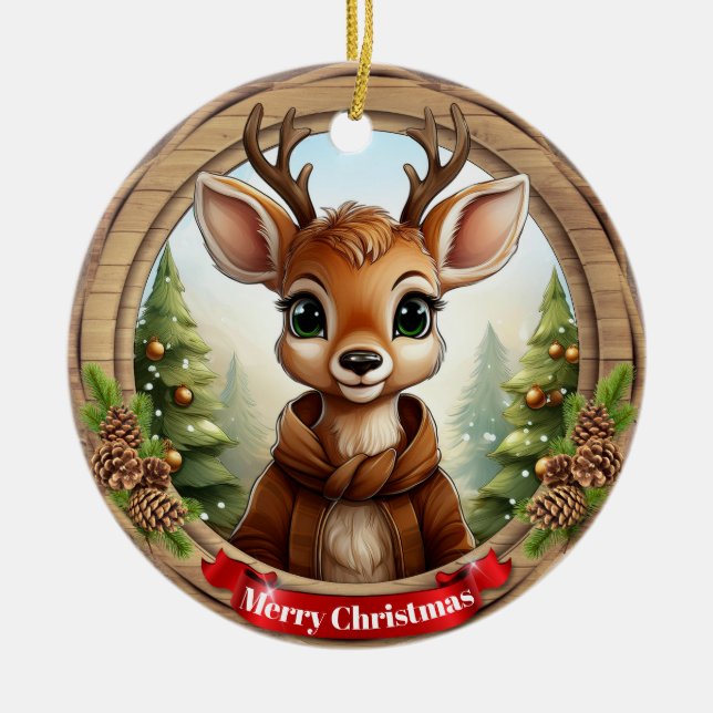 Ornamento De Cerâmica Deer Xmas Character Reindeer Animal Christmas  Cer (Frente)