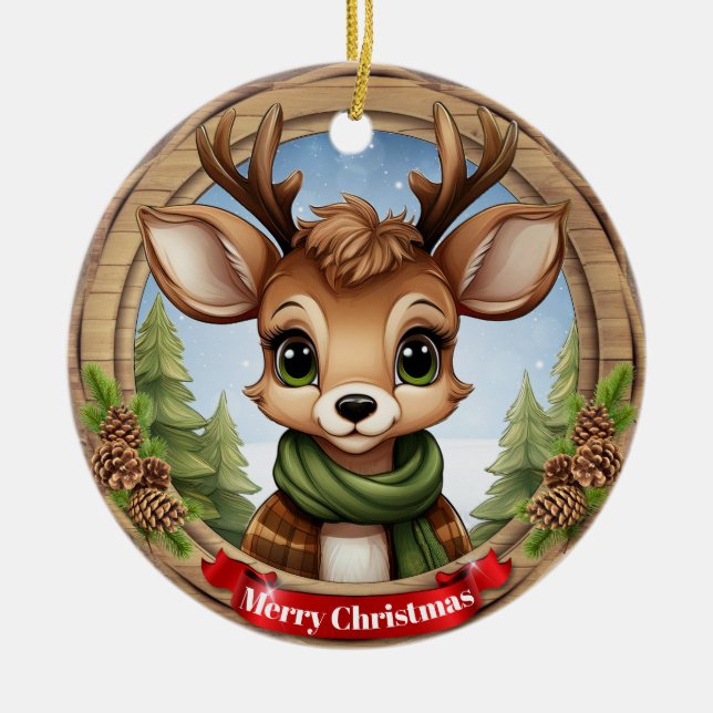 Ornamento De Cerâmica Deer Xmas Character Reindeer Animal Christmas  Cer (Frente)