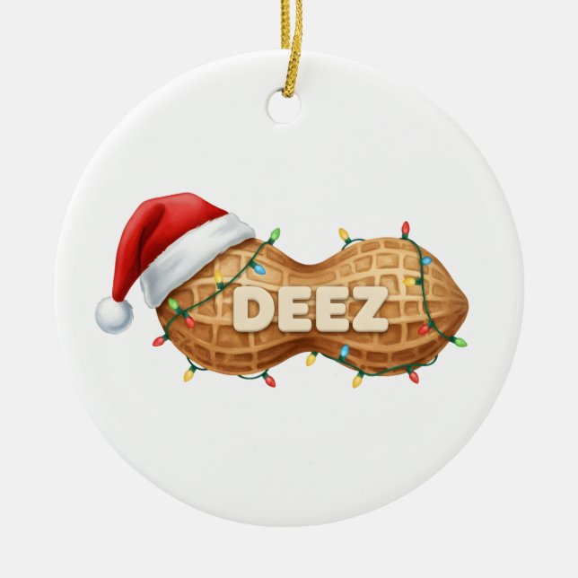 Ornamento De Cerâmica Deez Nuts,Funny Deez Nuts Amendoim Natalino (Frente)