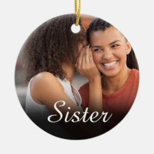 Ornamento De Cerâmica Definição de Irmã Chic Script Foto Rosa Menina