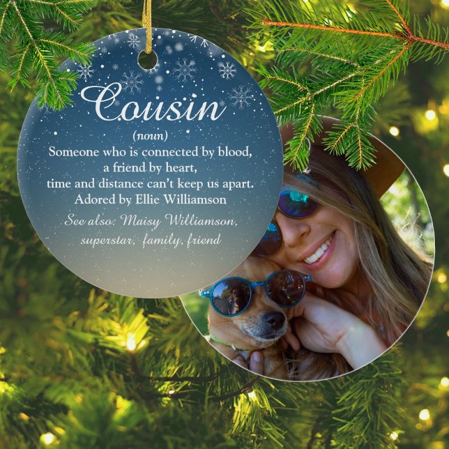 Ornamento De Cerâmica Definição de Primo Foto Natal (Cousin Definition Script Photo Christmas Ceramic Ornament)
