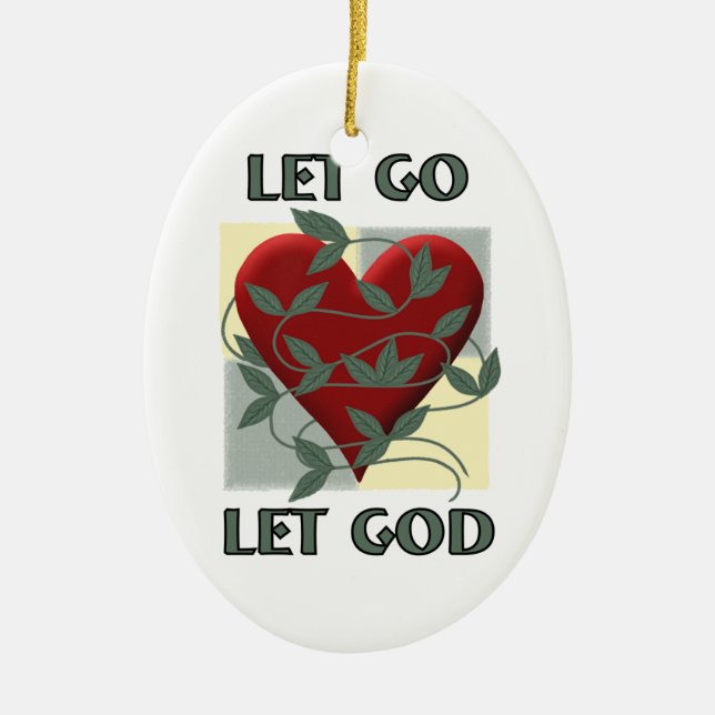 Ornamento De Cerâmica Deixe Deus recuperar o slogan citar o coração verm (Frente)