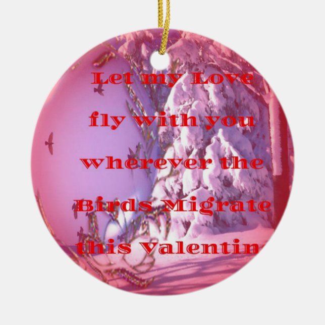 Ornamento De Cerâmica Deixe-me voar com você para namorados.png (Frente)