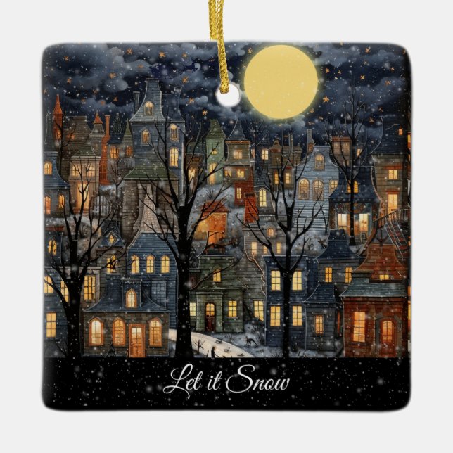 Ornamento De Cerâmica Deixe-o nevar (Frente)