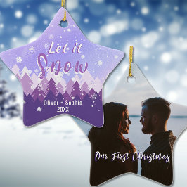 Ornamento De Cerâmica Deixem-na Neve Púrpura Nosso Primeiro Natal