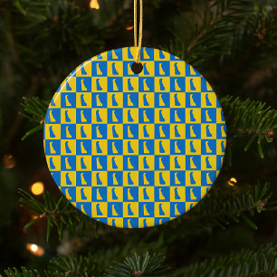 Ornamento De Cerâmica Delaware Xadrez Azul Dourado Amarelo Padrão