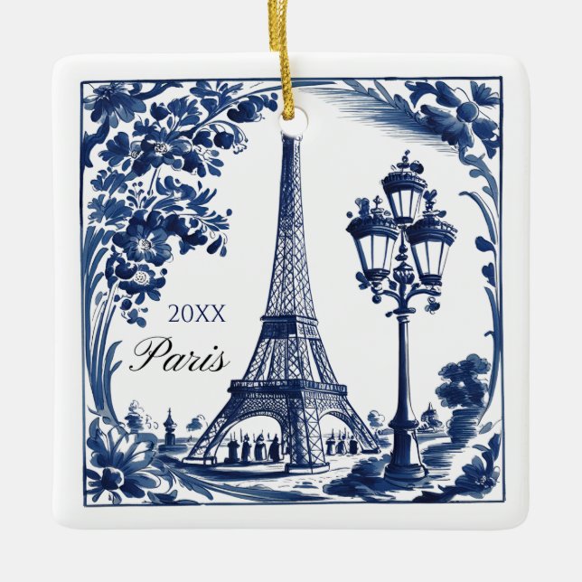 Ornamento De Cerâmica Delft Blue Paris Eiffel Tower (Frente)