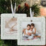 Ornamento De Cerâmica Delicar Estatísticas de Nascimento do Bebê com Fot<br><div class="desc">O ornamento de fotos com estatísticas de nascimento de bebês com flocos de neve brancos delicados em um fundo verde macio. O modelo fotográfico está pronto para você adicionar sua foto de bebê, que é enquadrada com suas estatísticas de natalidade recém-nascida. Você pode adicionar a mesma foto ou outra no...</div>