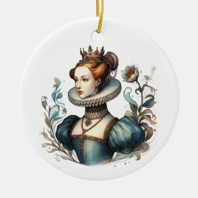 Ornamento De Cerâmica Delicar Rainha no Estilo de Aquarela (Frente)