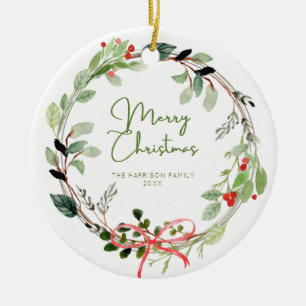 Ornamento De Cerâmica Delicar Watercolor Wreath Natal