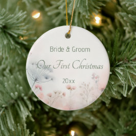 Ornamento De Cerâmica Delicate Queen Anne's Lace Wedding First Christmas