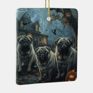 Ornamento De Cerâmica Delícia Canina de Pug na Noite de Halloween