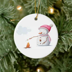 Ornamento De Cerâmica Deliciosos Marshmallows de Boneco de Neve de Inver
