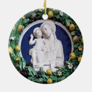 Ornamento De Cerâmica Della Robbia Madonna com Child e Fruta Garland