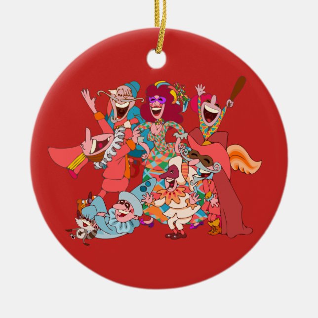 Ornamento De Cerâmica dell'Arte de Commedia, um grupo alegre estranho! (Frente)
