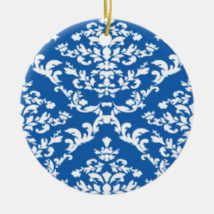 Ornamento De Cerâmica Denim Blue Bold Damask em Emporiomoffa