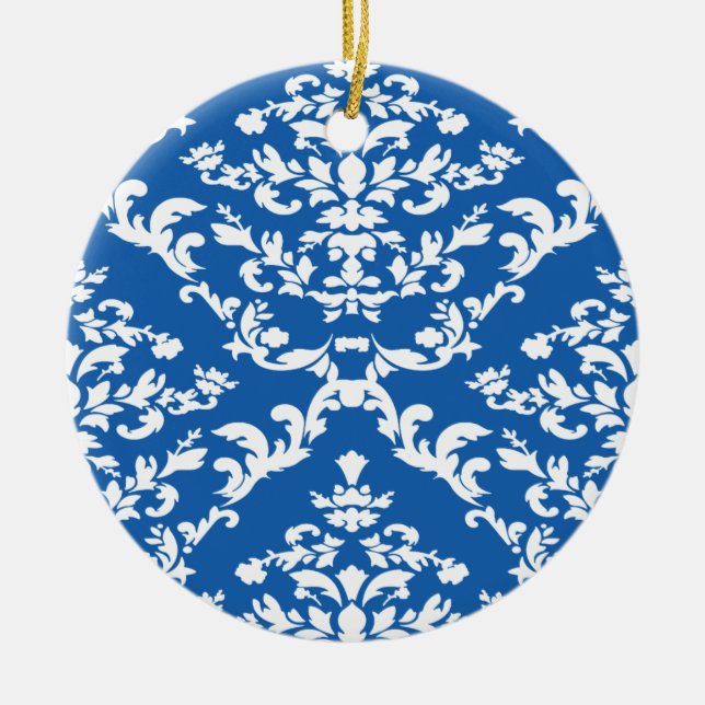 Ornamento De Cerâmica Denim Blue Bold Damask em Emporiomoffa (Frente)