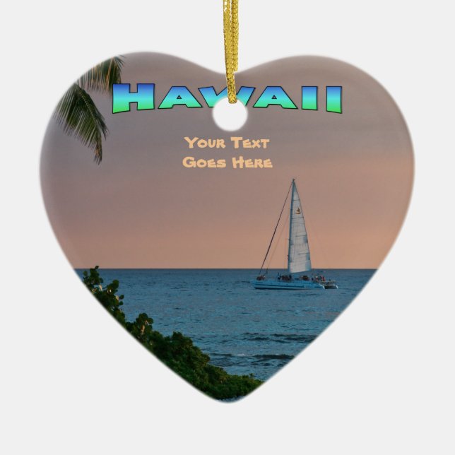 Ornamento De Cerâmica Denominação: Blue Catamaran Sunset (Coração) (Frente)