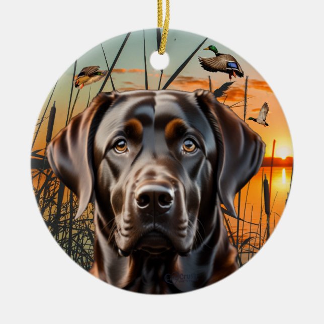 Ornamento De Cerâmica Denominação de Labrador de Chocolate Personalizáve (Frente)