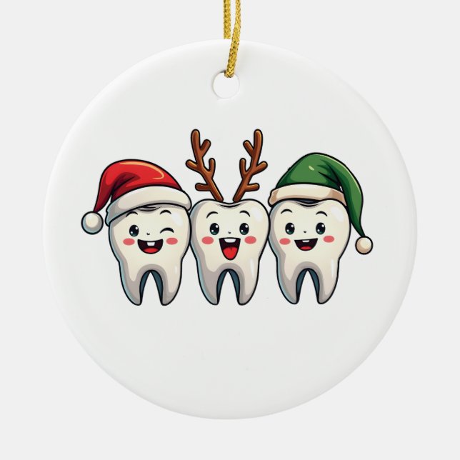 Ornamento De Cerâmica Dentista Papais noeis de Natal Dental Flores Árvor (Frente)